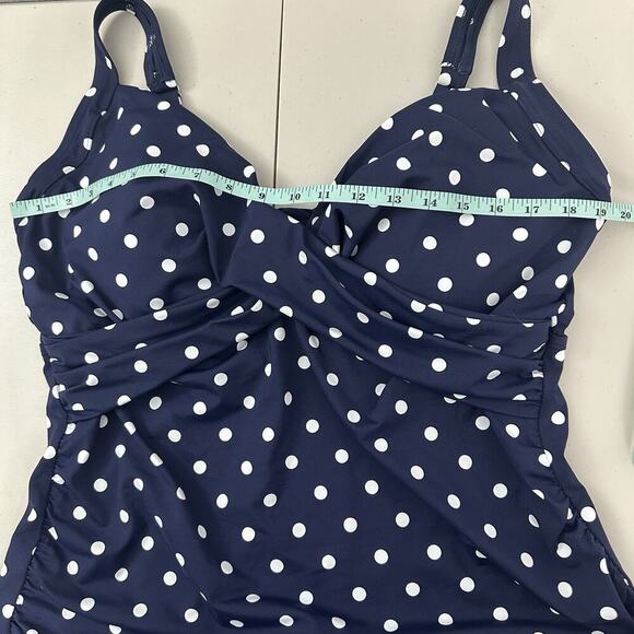 Lands End Tankini Swimsuit Top Womens 16 DDD Blue Polka Dot Padded Tummy Control - Picture 8 of 11